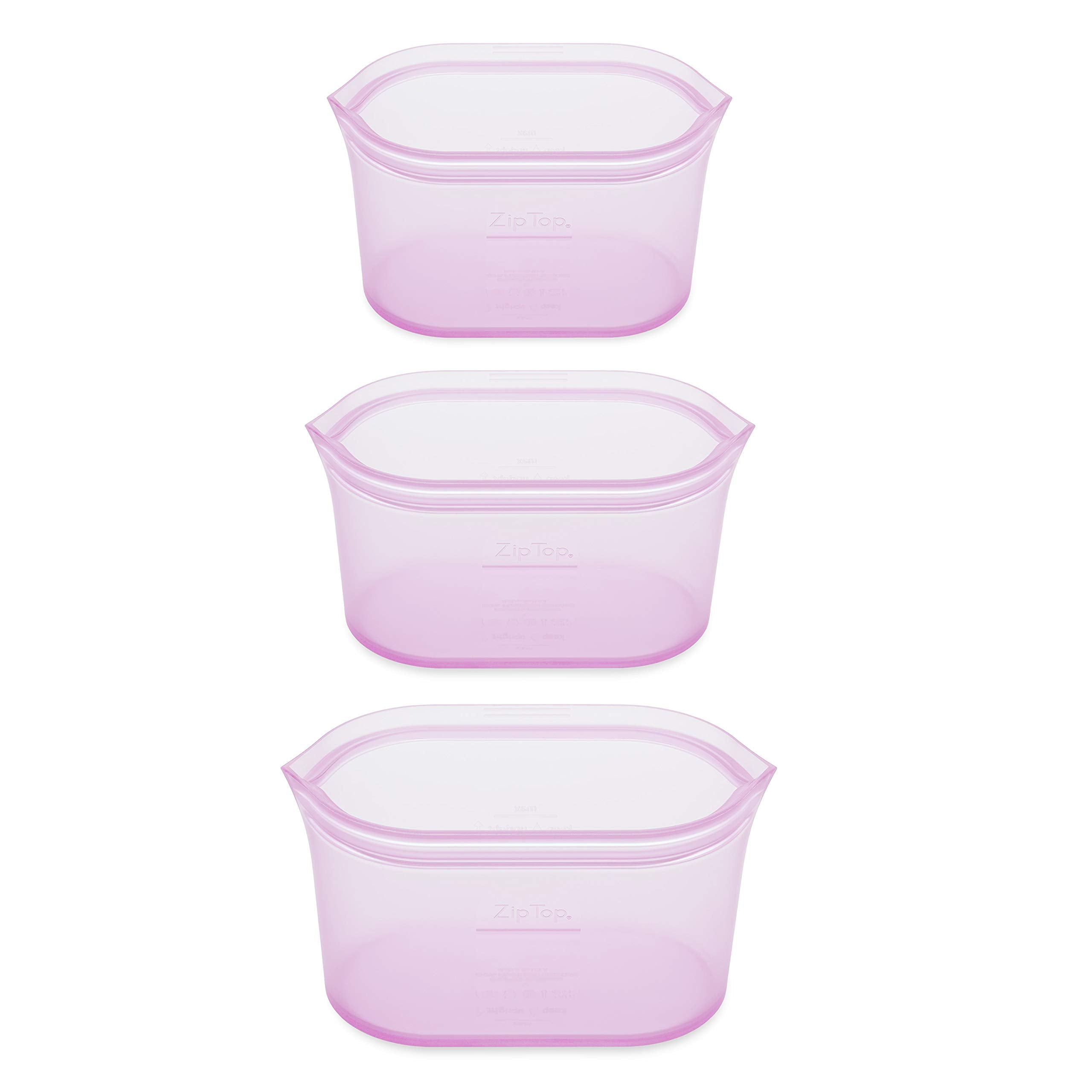 Zip Top Reusable Food Storage Bags | 3 Dish Set [Lavender] | Silicone Meal Prep Container | Microwave, Dishwasher and Freezer Safe | Made in the USA