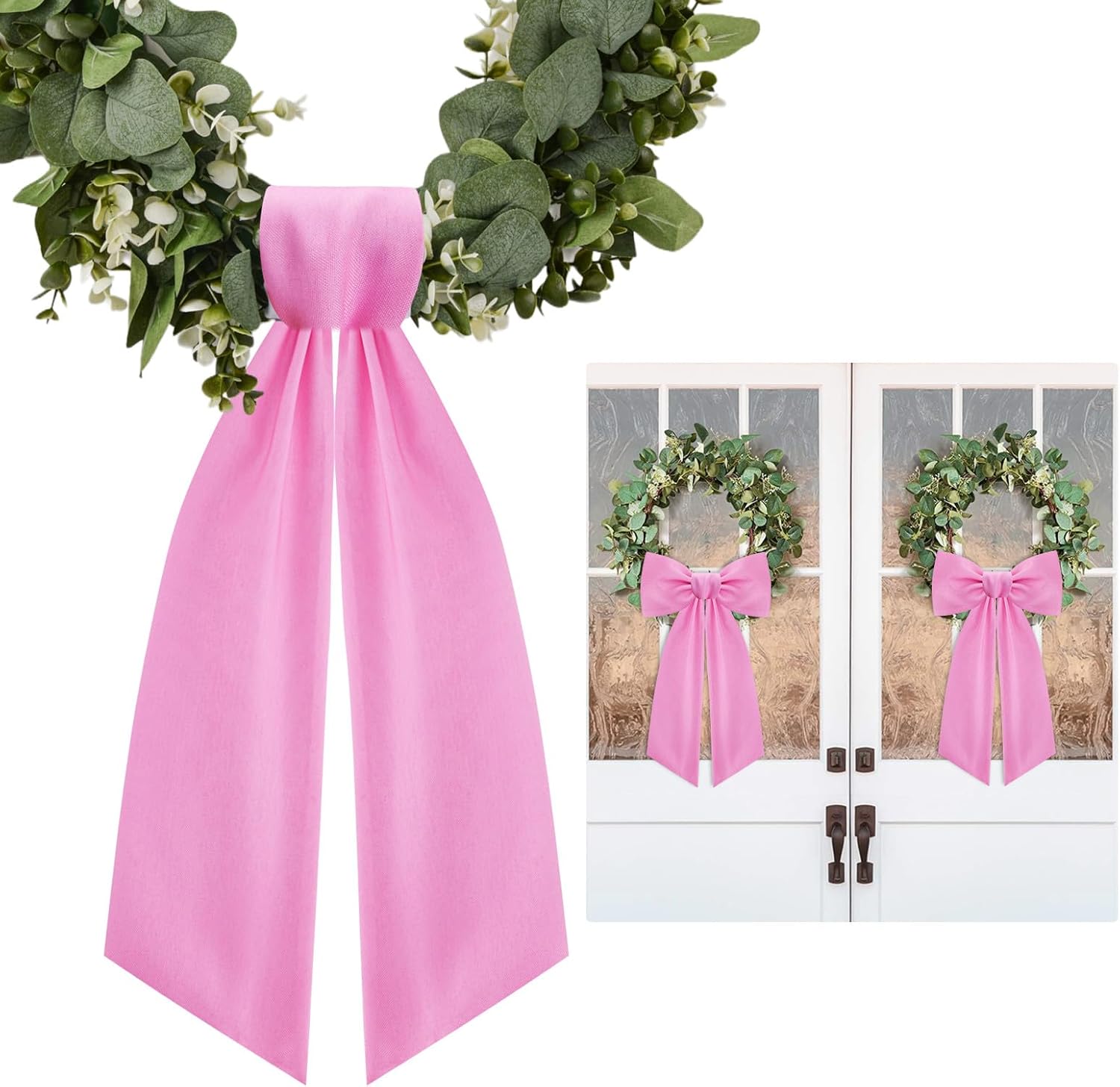 Skiennix Pink Wreath Sash - Elegant Linen Ribbon Bow for Front Door & Porch Decor | 2 Pcs Set