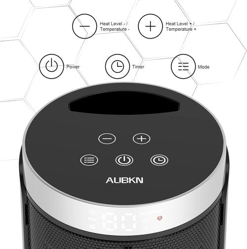 AUBKN Portable Electric Space Heater - 1500W PTC Ceramic with Thermostat & Remote | 12H Timer, 5 Modes for Home & Office