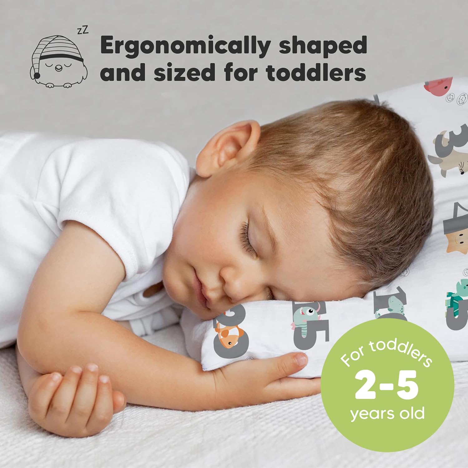My Little Dreamy Toddler Pillow - Organic Cotton Travel Bed Pillow with Soft Pillowcase | 13x18 Inches, Machine Washable for Ages 2-5