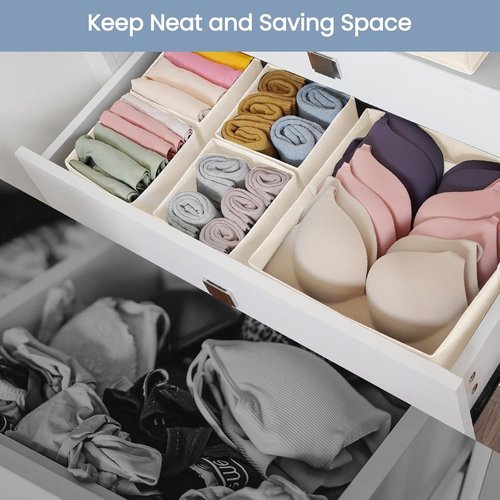 Criusia Drawer Organizer - 16 Pack Foldable Closet Organizers for Clothes, Socks & Accessories | Beige