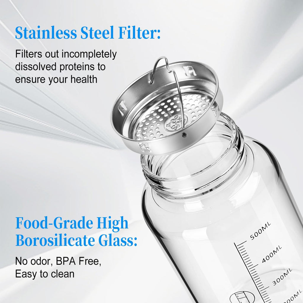 BNCWCQZ Glass Shaker Bottle,22oz BPA-Free Odorless Shaker Bottle with 304 Stainless Steel Ball and Removable Cleaning Brush for Fitness Protein Mixes(1Pack)