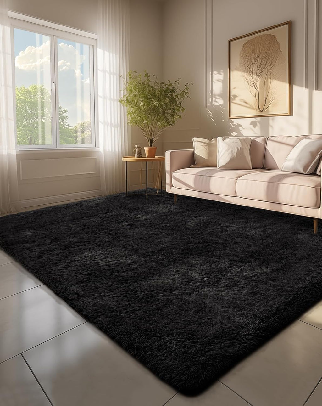 Ophanie 6x9 Black Area Rug - Soft Fluffy Shag Carpet for Living Room & Bedroom Decor