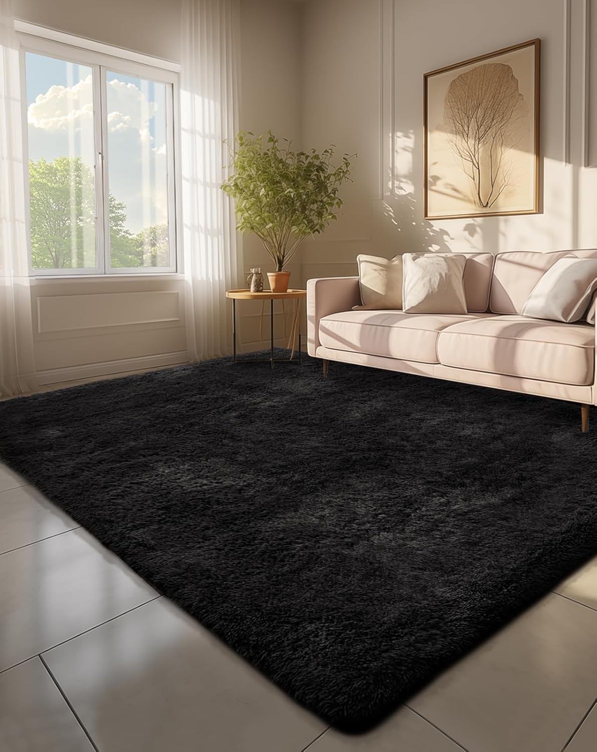 Ophanie 6x9 Black Area Rug - Soft Fluffy Shag Carpet for Living Room & Bedroom Decor