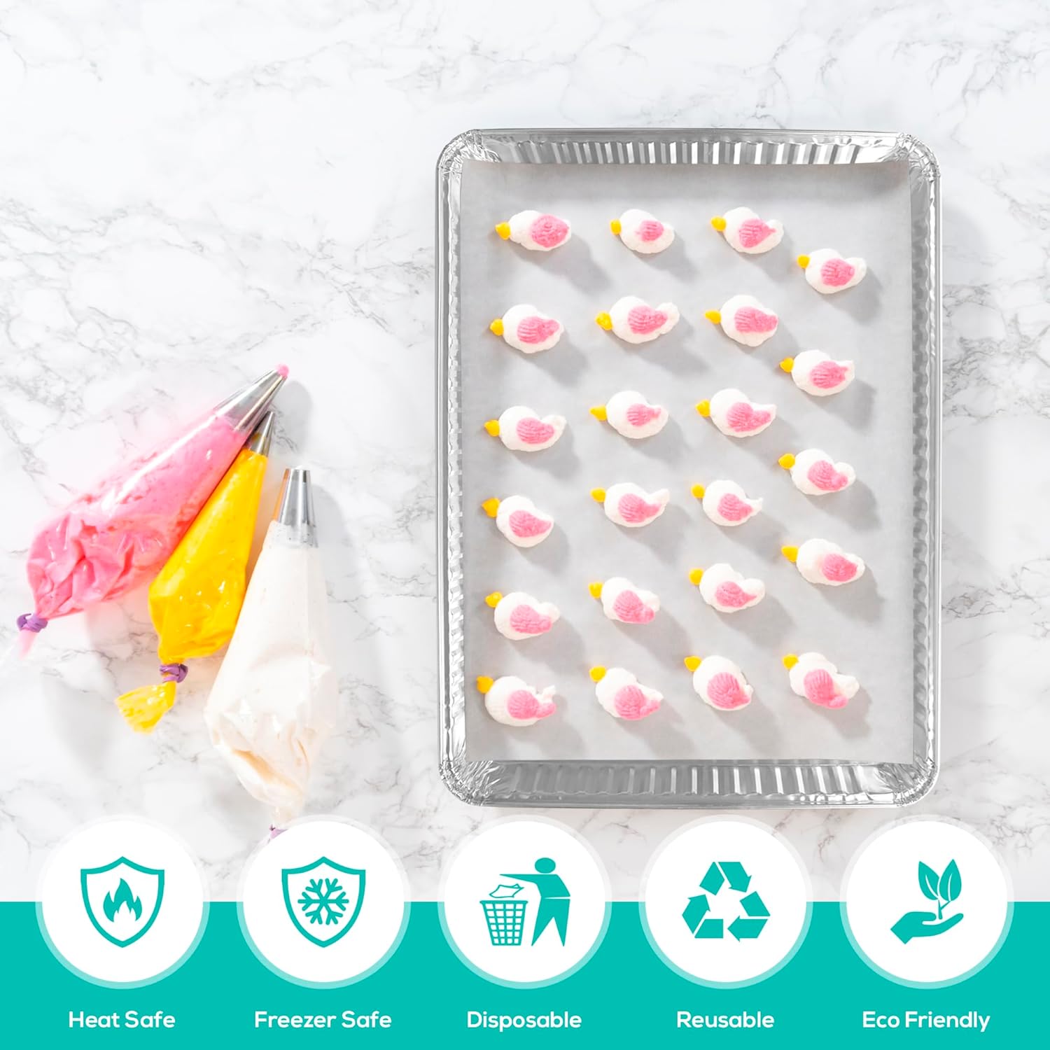 PLASTICPRO Aluminum Cookie Sheets - Premium Quality Heavy-Duty Disposable Baking Pans | 13 x 17 Inches, 5 Pack