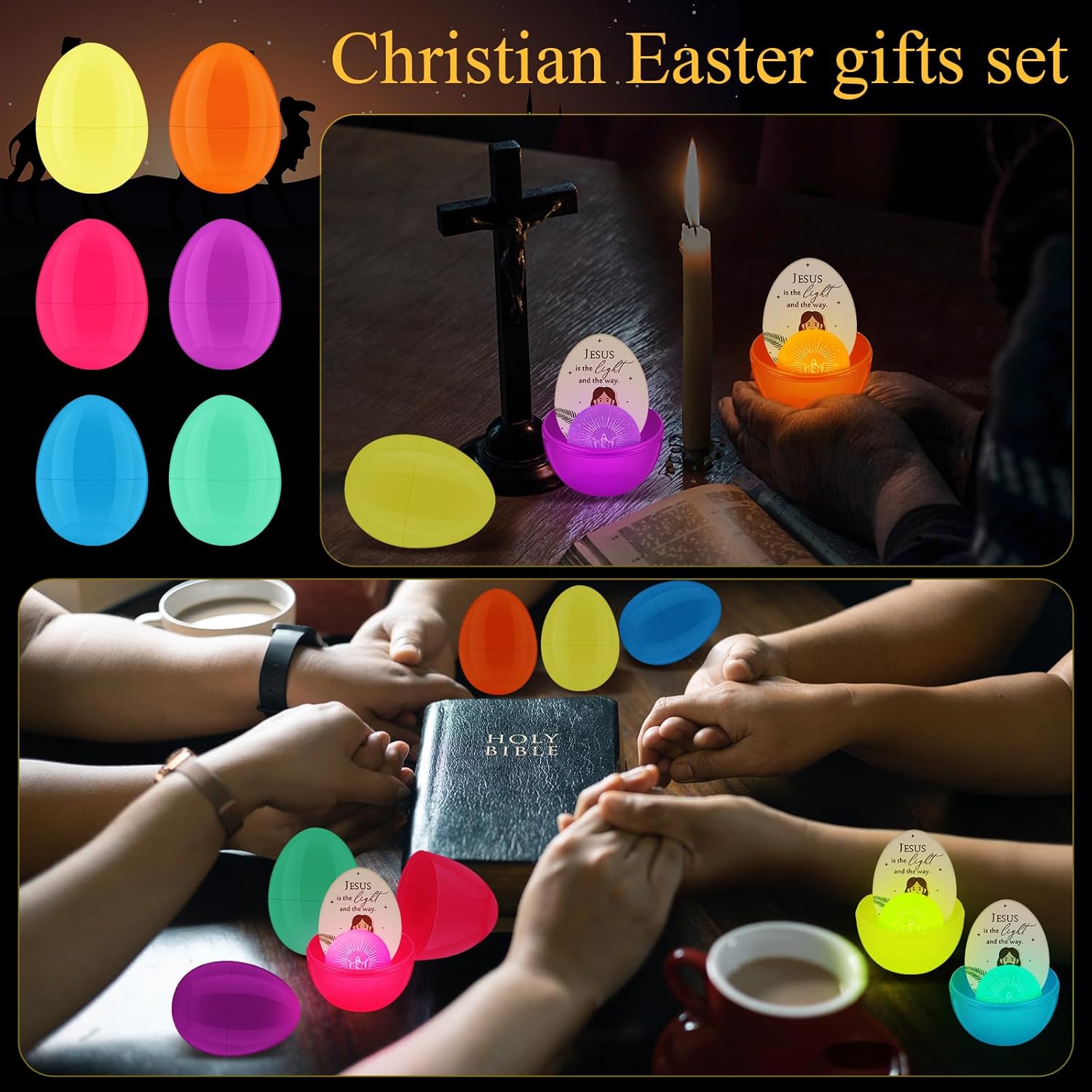 Wettarn 24-Piece Christian Easter Egg Set - Glow in The Dark Bouncy Balls & Cards for Easter Baskets