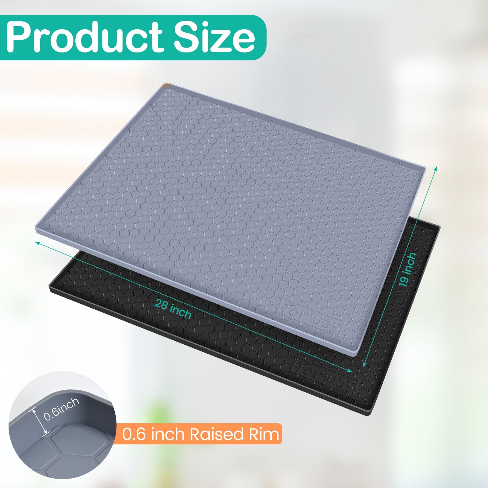 FORWOS Waterproof Under Sink Mat 28" x 19", Silicone Cabinet Liner, Rubber Protector for Kitchen and Bathroom, Keeps Cabinets Clean, Dry, and Organized (Grey)
