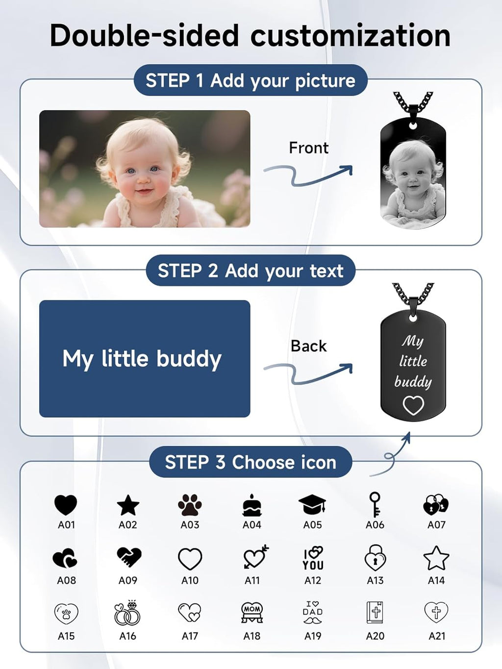 Skiennix Personalized Photo Necklace - Custom Engraved Dog Tag for Unique Gifts | Men & Women