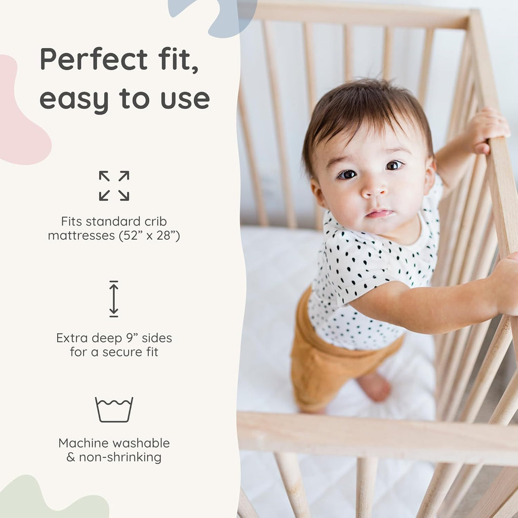 Margaux & May Crib Mattress Protector - 100% Waterproof & Highly Absorbent Quilted Cover | 2 Pack, Oeko-TEX® Certified, Noiseless, Fits 28" x 52" Cribs