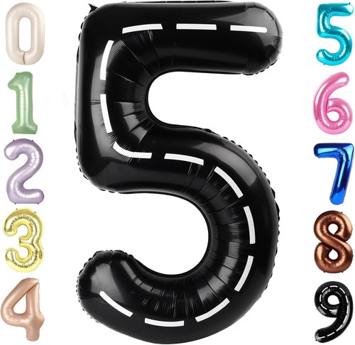 Balloon Numbers - 40 Inch Black Number Balloons for 5th Birthday & Wedding Decor | 5 Pack