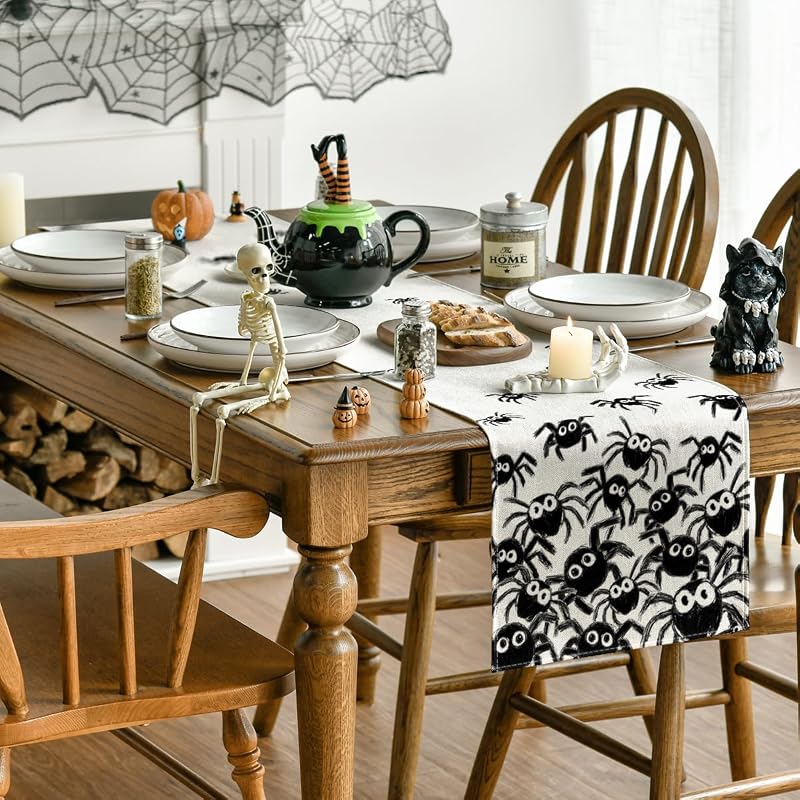 Beige 13x72 Inch Artoid Mode Halloween Table Runner - 210 GSM, Polyester