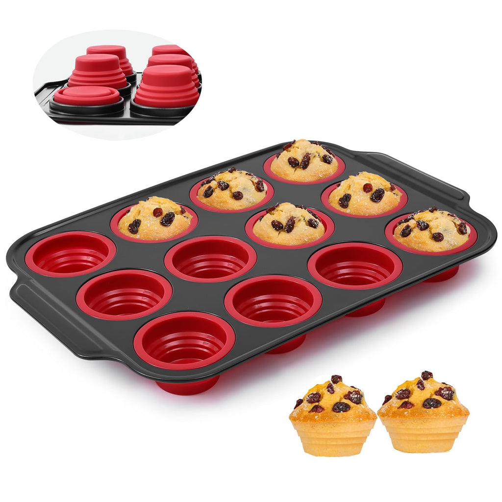 YiYeraio 12 Cups Silicone Muffin Pans for Baking with Metal Frame, Egg Bite Molds, Cupcake Pans Regular Size, Muffin Tins Easy to Pop Nonstick Non Toxic Bakeware for Oven Dishwasher Safe