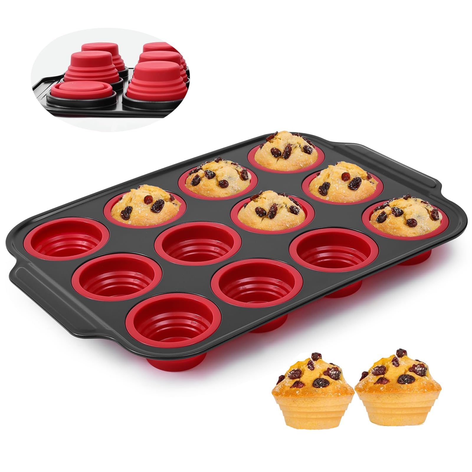 YiYeraio 12 Cups Silicone Muffin Pans for Baking with Metal Frame, Egg Bite Molds, Cupcake Pans Regular Size, Muffin Tins Easy to Pop Nonstick Non Toxic Bakeware for Oven Dishwasher Safe