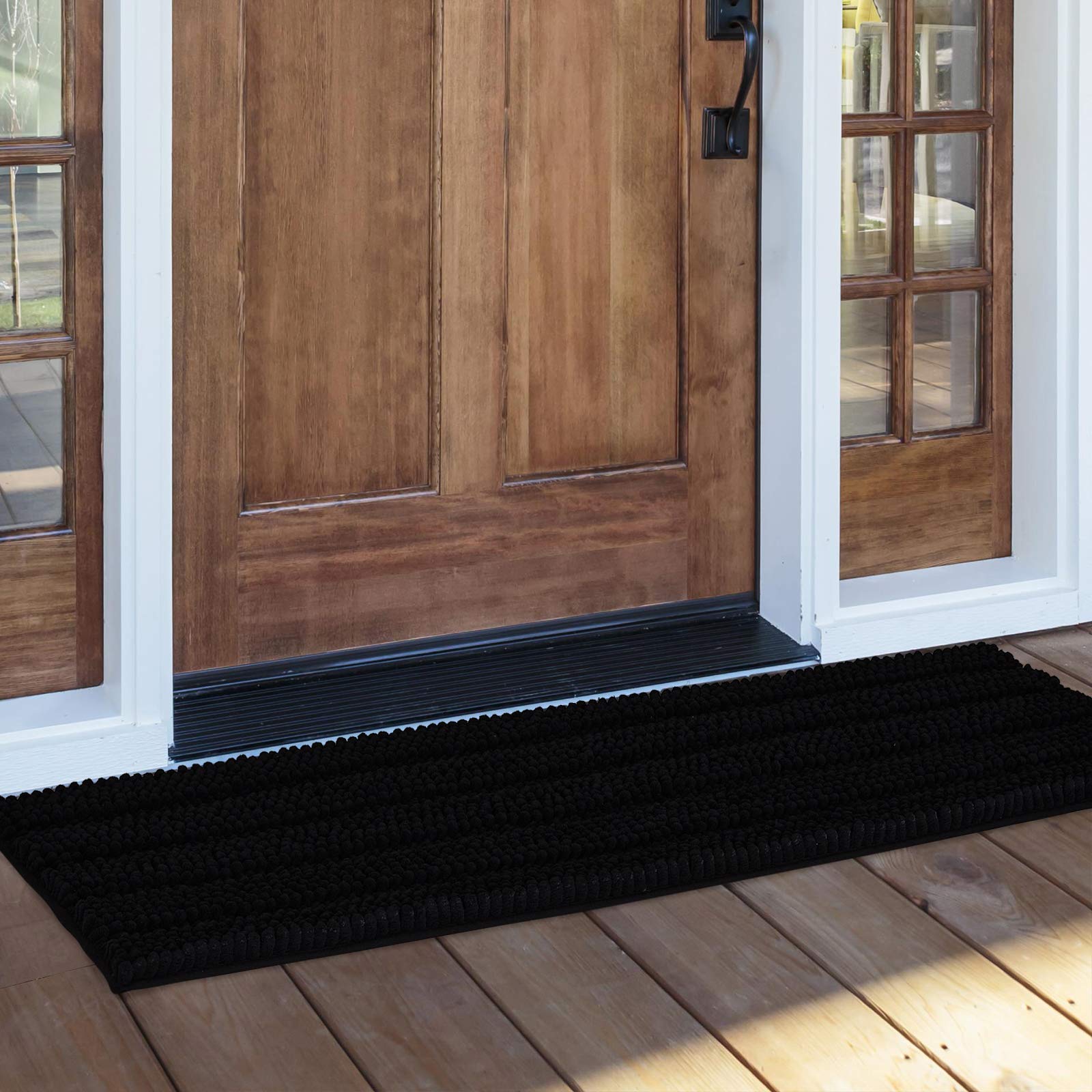 NICETOWN Bathroom Rugs, Ultra Thick and Soft Texture Chenille Plush Floor Mats Hand-Tufted Bath Rug with Non-Slip Backing, Microfiber Door Mat for Kitchen/Entryway (Navy Blue, Pack 2-20 x 32/17 x 24)