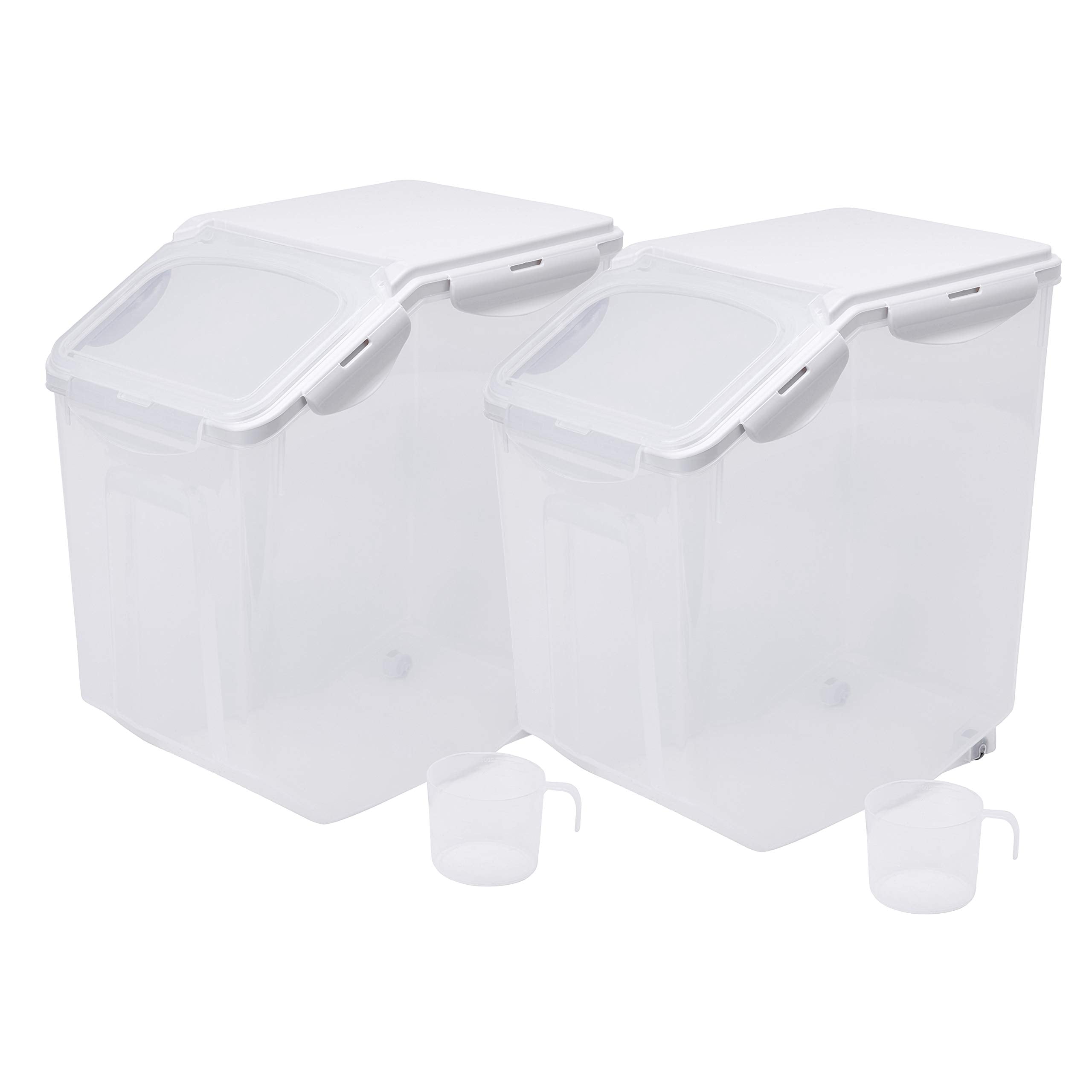 HANAMYA 15 Liter / 30 lbs Rice Storage Container with Measuring Cup, BPA free, For Rice | Grain | Pet Food | Flour, 2 counts, Clear