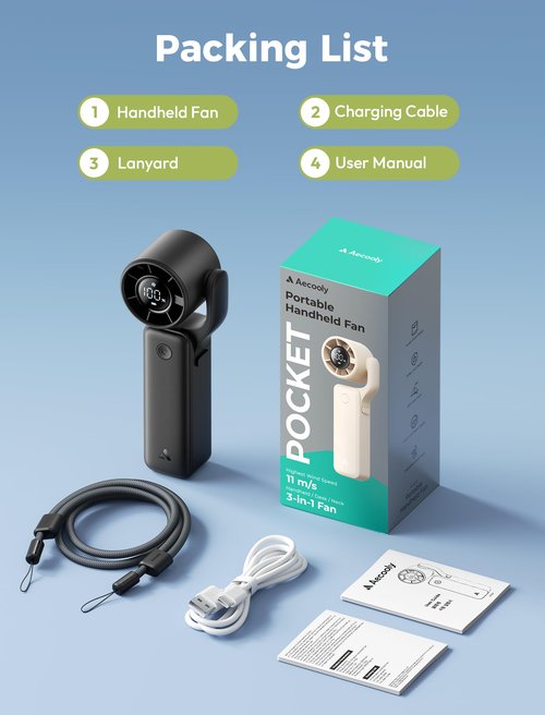Aecooly Ultra-Pocket Portable Handheld Turbo Fan, 5 Gear AirGimbal Jet Force Airflow, Up to 17 Working Hours, USB Rechargeable Personal Battery Operated Mini Fan, for Travel/Outdoor/Vacation -Black