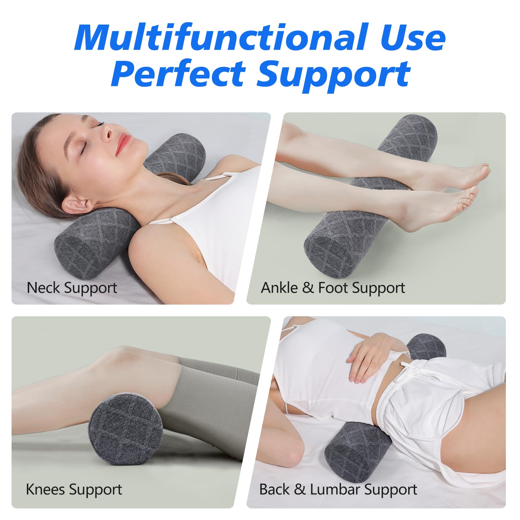 Cozyhealth 3.1" H Small Cervical Roll Pillow, Medium Soft Memory Foam Neck Round Pillow Cylinder Bolster Pillow for Sleeping, Round Neck Support for Bed, Legs, Back and Yoga (Grey, Small - 3.1" H)