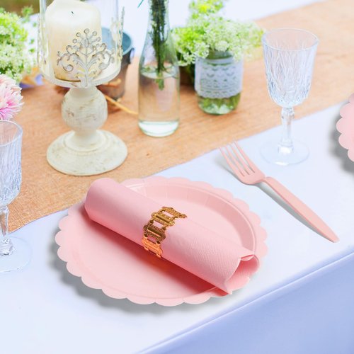 Tyzarglef 105PCS Paper Plates and Napkins Set,7 Inch Scalloped Disposable Tableware with Forks for Birthdays, Garden Parties & Outdoor Events,Serves 35 (Light Pink)