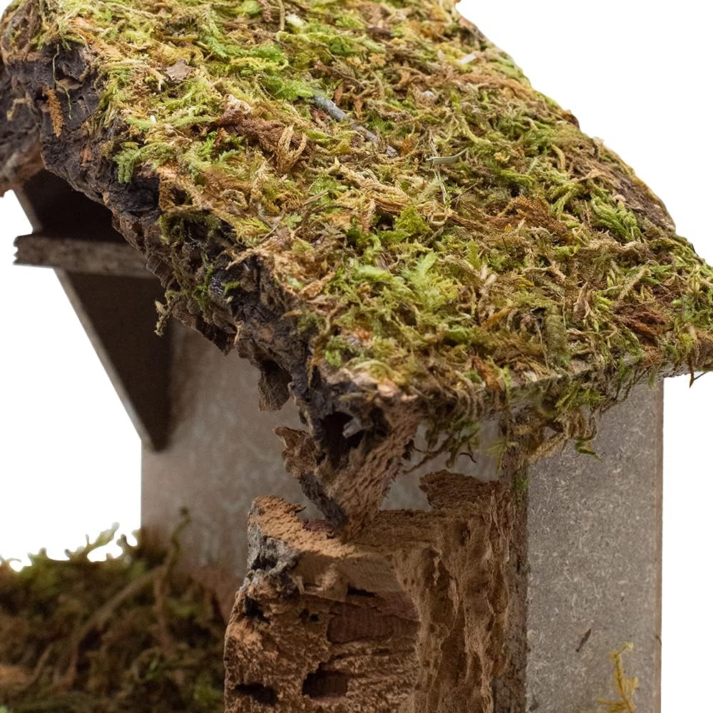 Village Gift Importers Nativity Creche Stable - 8.5" Tall, 10" Wide | Realistic Moss Roof & Floor | Elegant Holiday Décor | Made in Italy