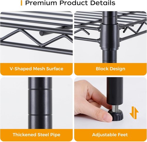 Homeiju Heavy-Duty 4-Tier Shelving Unit - Adjustable Metal Storage Rack for Kitchen & Garage | 1300 LBS Capacity, 13.77"D x 35.43"W x 54.33"H