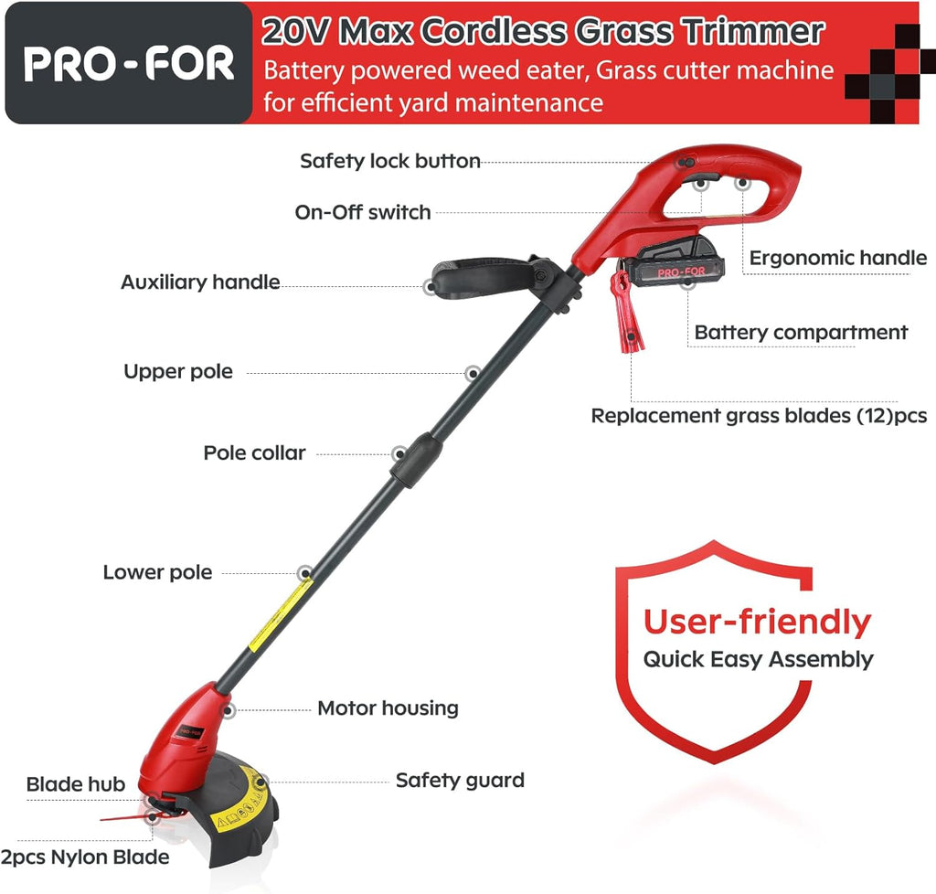 Skiennix 20V Cordless Electric Weed Trimmer - Lightweight, Battery Powered with Charger Included