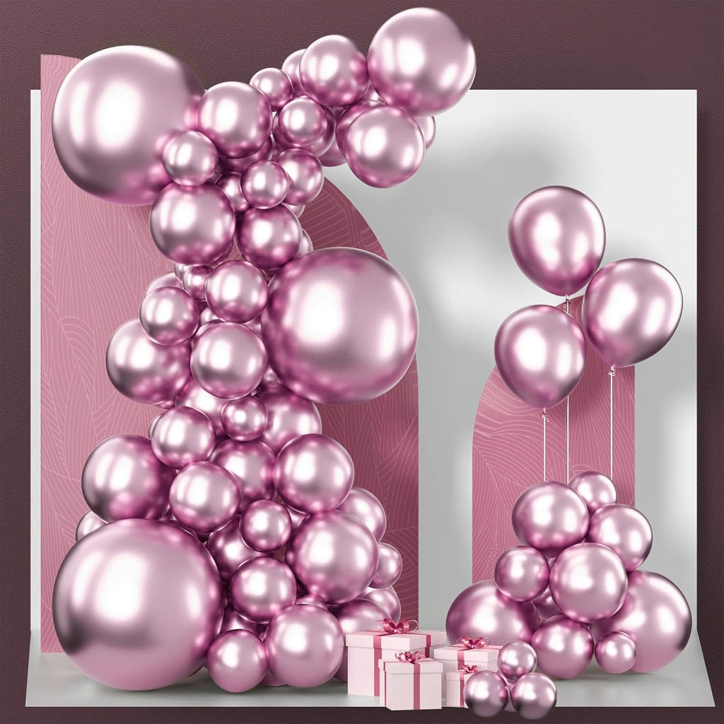 PartyWoo Metallic Pink Balloons - 100 Pack of Chrome Balloons in 5, 10, 12 Inch Sizes for Celebrations