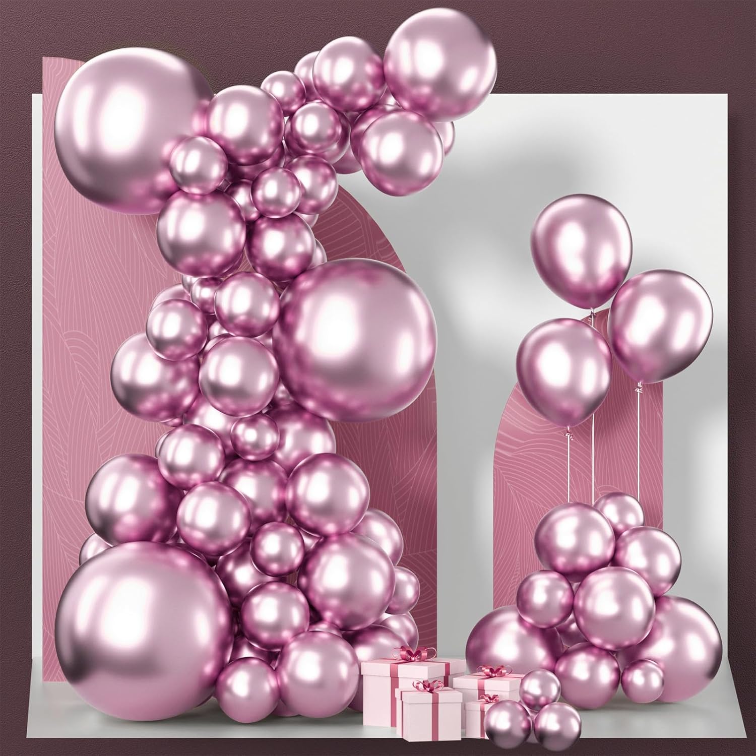 PartyWoo Metallic Pink Balloons - 100 Pack of Chrome Balloons in 5, 10, 12 Inch Sizes for Celebrations