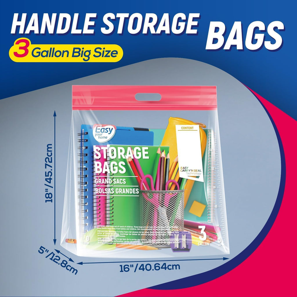 3 Gallon Zipper Lock Plastic Bags by [Brand Name] - Extra Large Reusable Storage Bags | BPA-Free, 16"x18"x5" for Travel & Moving