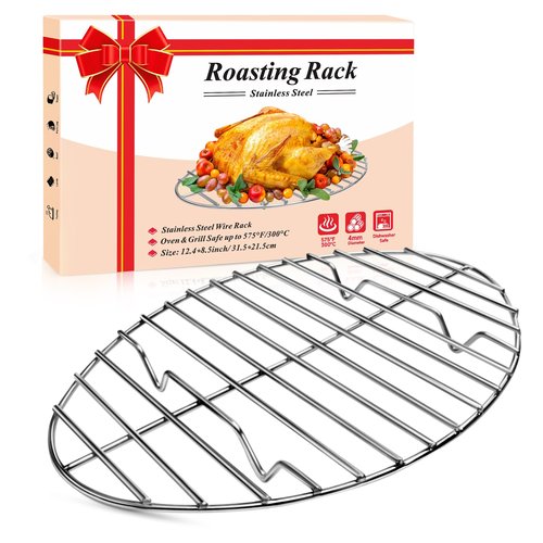 DePango Oval Turkey Roasting Rack,12 Inch Stainless Steel Rack for Thanksgiving Christmas Gifts, Non-Stick Wire Rack Safe for Thanksgiving Turkey, Roasting and Cooling