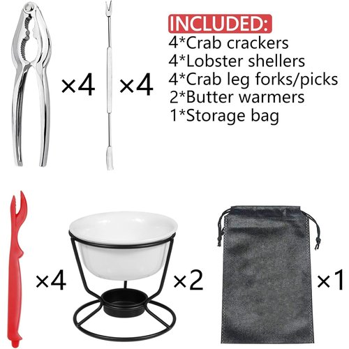 Crab Leg Cracker Tool Butter Warmers for Seafood Crab Leg Crackers Crab Lobster Butter Ceramic Warmers Set for Seafood Crab Crackers and Tools (15PCS)
