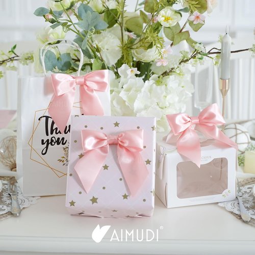 AIMUDI Satin Bows - Baby Pink 5.5" Premade Ribbon Bows for Gift Wrapping | 24 Pack for Parties & Crafts