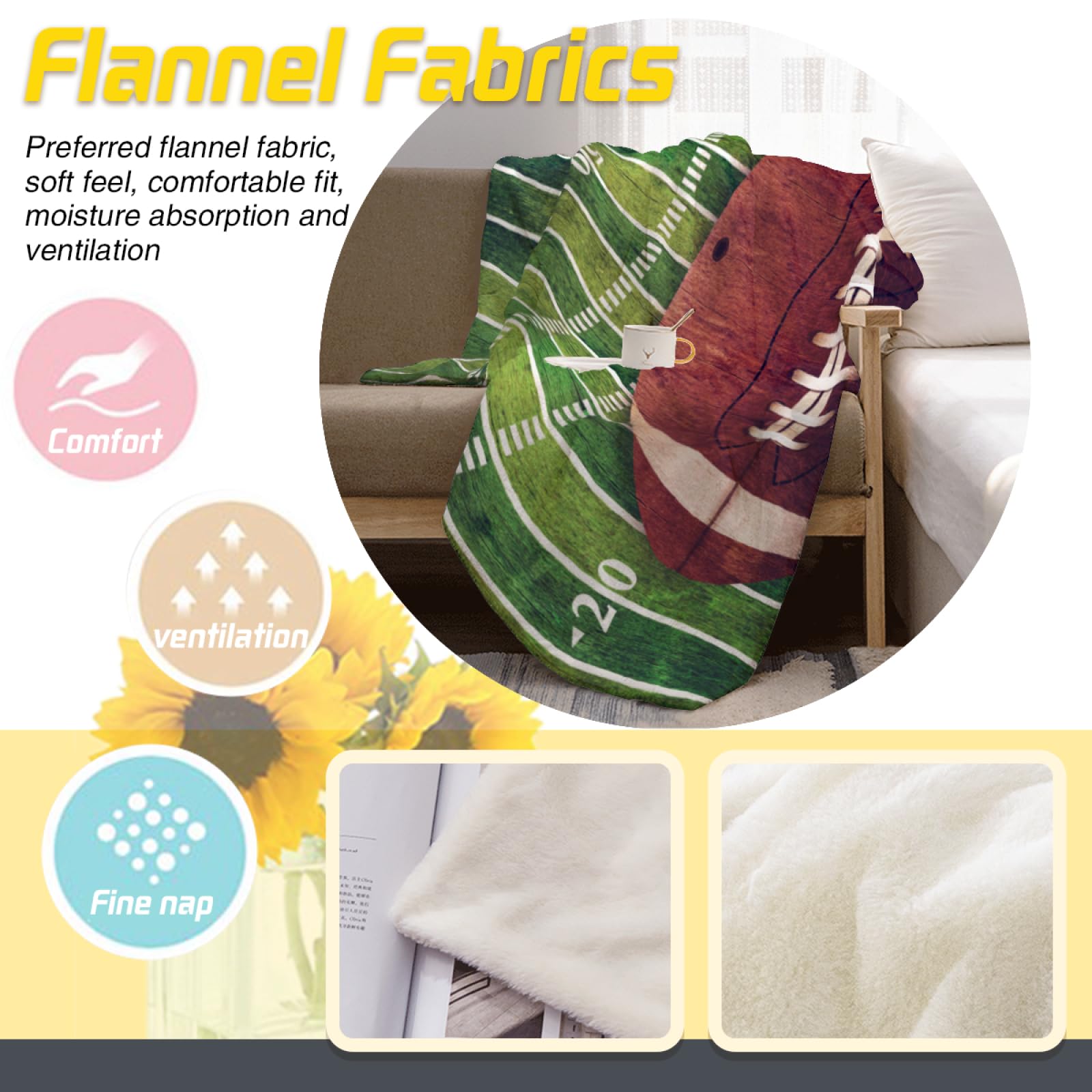 Football Blanket Soft Warm Throw Blanket for Couch Lightweight Cozy Bed Blankets & Throws for Living Room Decor Gifts for Kids 50"x40"