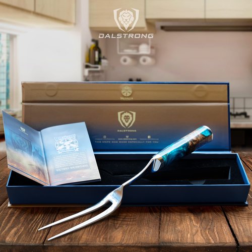 Dalstrong Meat Fork - 7.7 inch - Valhalla Series - High Carbon Steel BBQ - Professional Barbecue Carving Fork- Celestial Resin & Wood Handle - Kitchen Utensils - Two Pronged Fork