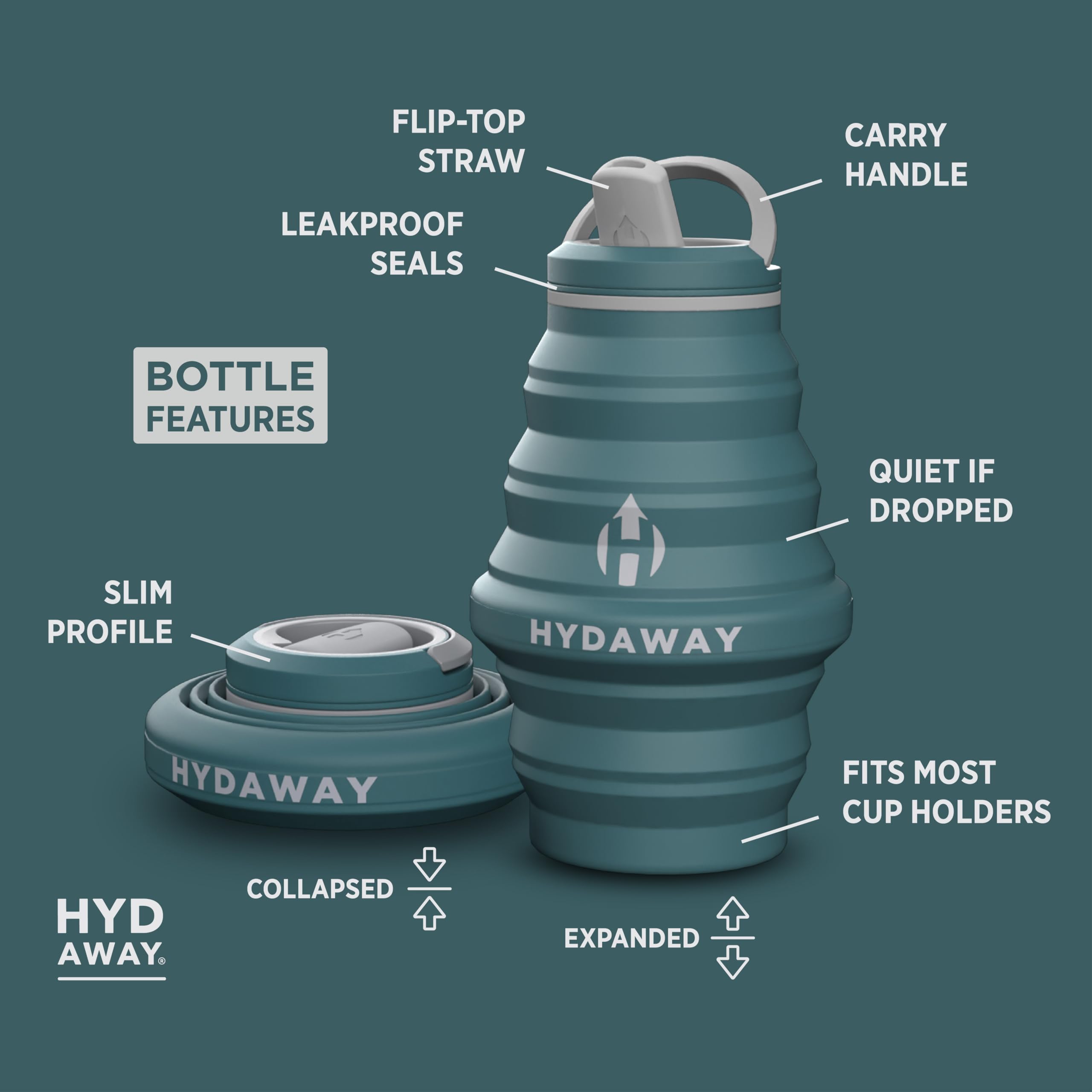 HYDAWAY 17oz Travel Collapsible Water Bottle - BPA-Free, Leakproof, Lightweight, Reusable - Perfect for Travel, Hiking, and Everyday Hydration