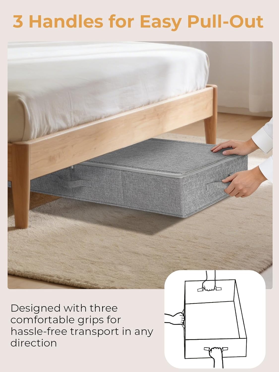 Under Bed Storage - 2 Pack Foldable Container Bags With Lid | Sturdy Clothes Organizer, 30x15x6.7 Inch, Grey