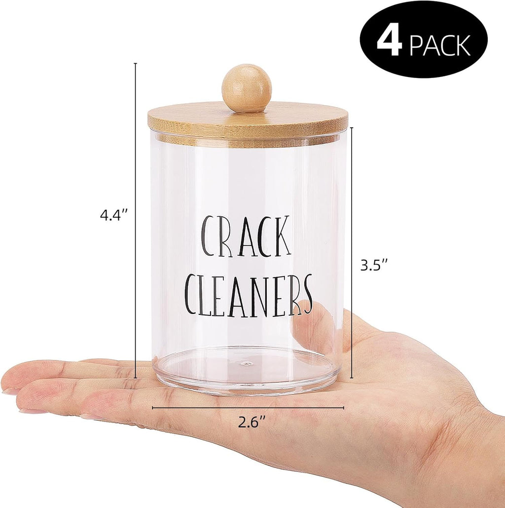 Tbestmax Qtip Holder - 4 Pack Clear Plastic Bathroom Organizer with Bamboo Lids | 10 oz Storage Jars