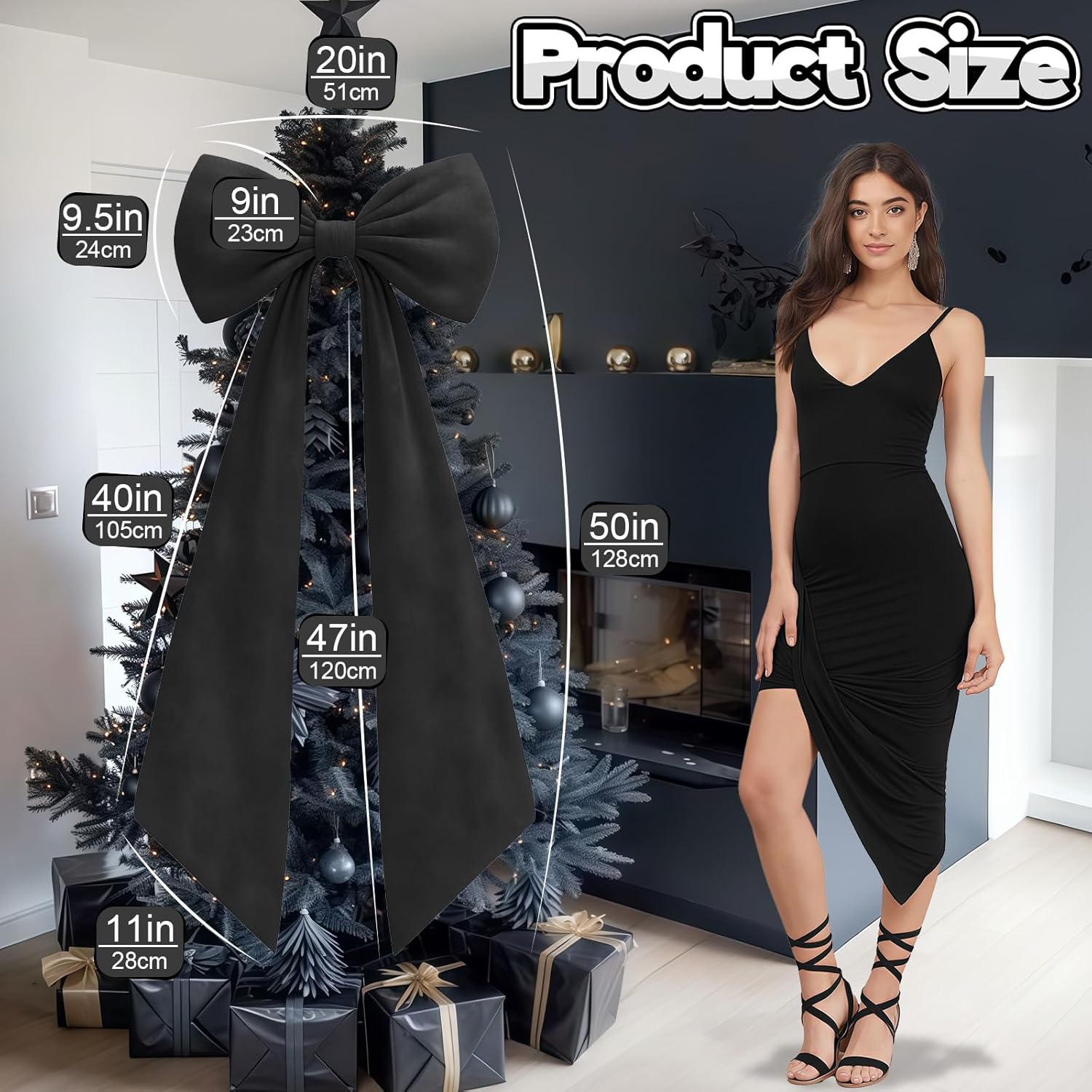 Skiennix Black Velvet Bow Decor - 50 x 20 Inches Large Party Decoration for Birthdays & Weddings