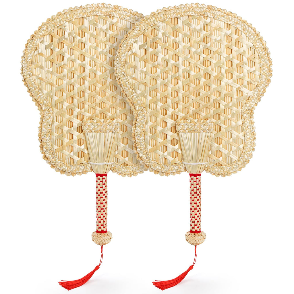 Goaste 2 Packs Hand Woven Fan, Handheld Wheat Straw Fans, Rustic Chinese Manual Fan for Summer Cooling, Wedding Palm, Home Decoration, DIY Decoration, Elderly Travel Supplies, Personal Use Gift
