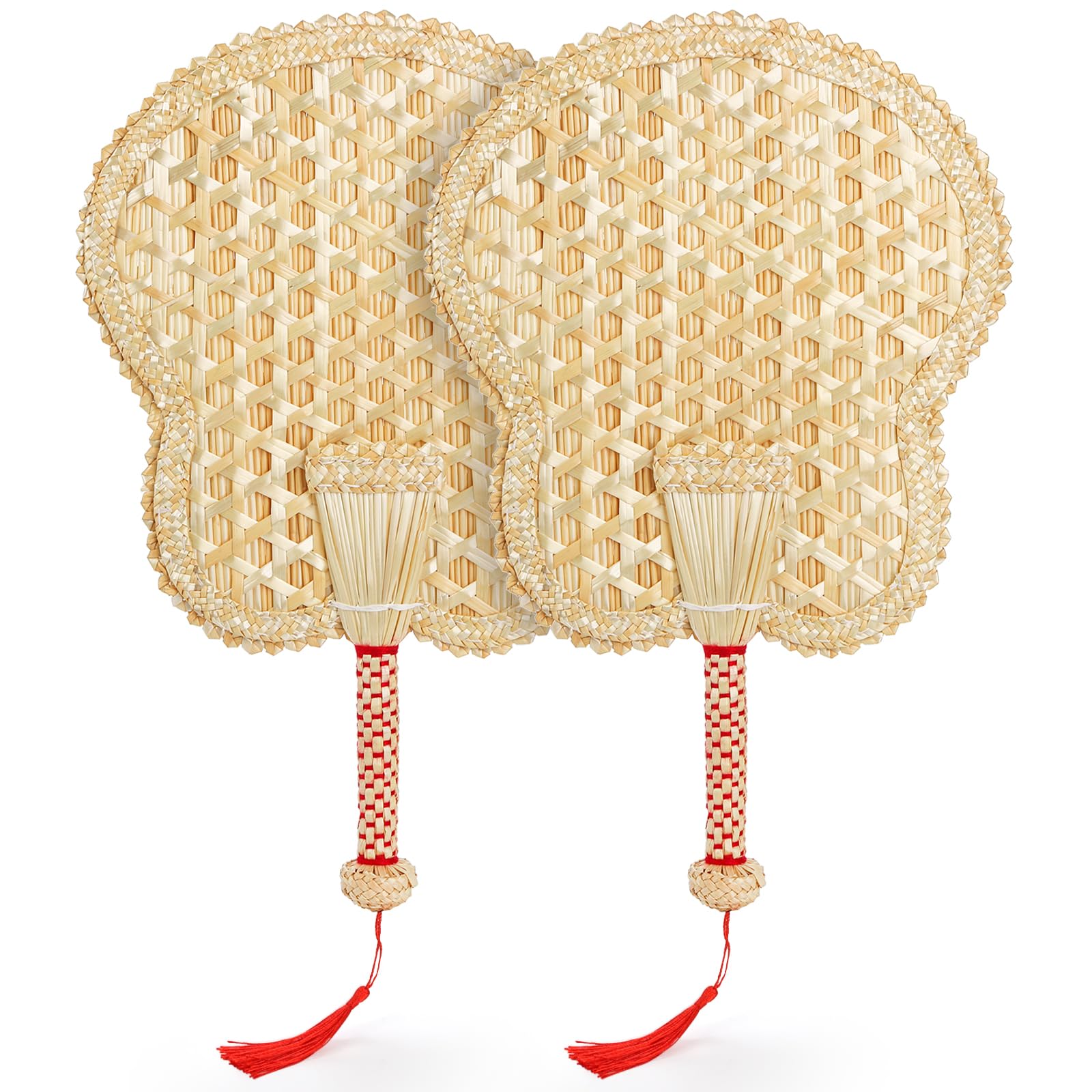 Goaste 2 Packs Hand Woven Fan, Handheld Wheat Straw Fans, Rustic Chinese Manual Fan for Summer Cooling, Wedding Palm, Home Decoration, DIY Decoration, Elderly Travel Supplies, Personal Use Gift