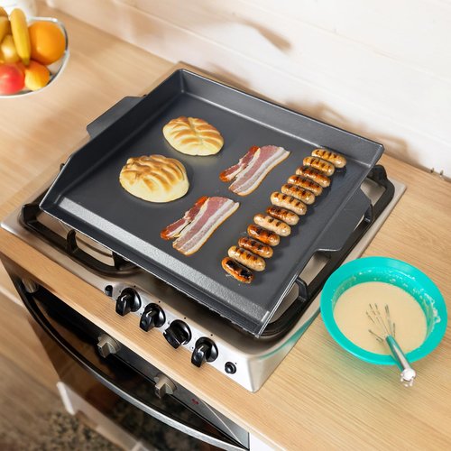 Cast Iron Griddle for Gas Grill, Kitchen Stove Top, Universal Flat Top Griddle Grill Flat Insert for Outdoor Camp Camping and BBQ Accessories, Large Cast Iron Skillet for Range Oven, Gift for Men