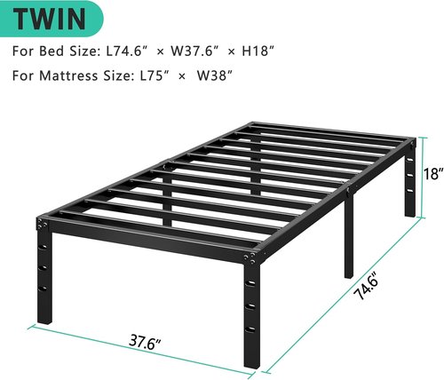 HLIPHA Metal Platform Bed Frame - 14-Inch Tall Twin Size with Sturdy Slat Support | Easy Assembly, Black