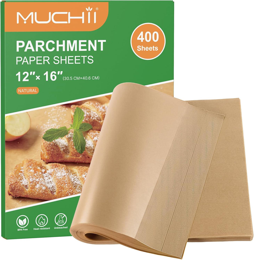 MUCHII Parchment Paper Sheets - 400 Non-Stick Precut Sheets, 12 x 16 Inch for Baking & Cooking