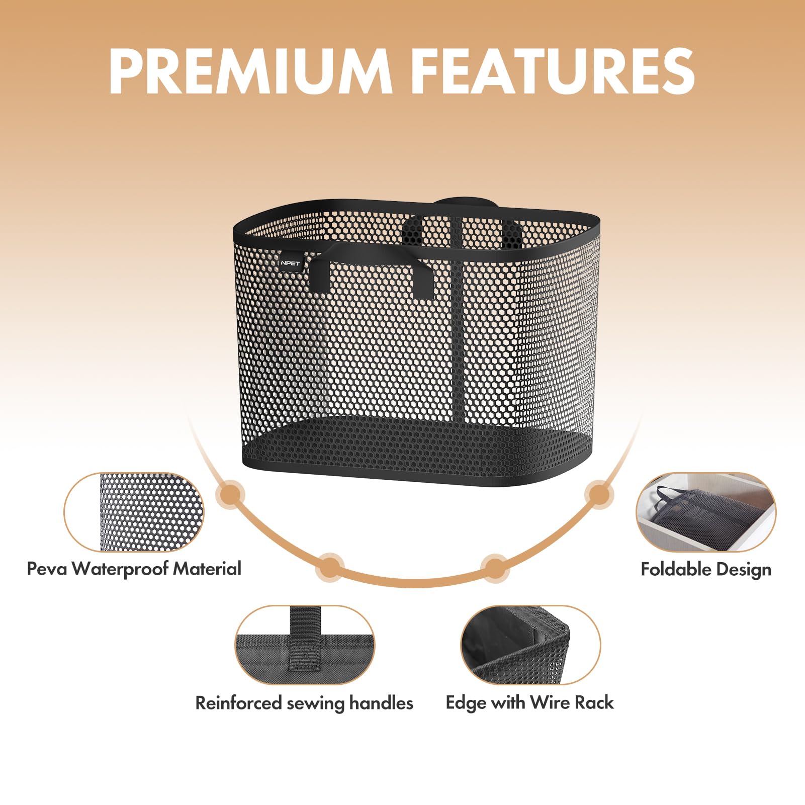 NPET 27L Laundry Basket Collapsible Laundry Hamper with PEVA Waterproof Material Clothes Bag Storage Basket Bin for Laundry,Bedroom and Domitory