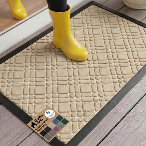 GORILLA GRIP Waterproof All-Season WeatherMAX Doormat - Natural Rubber, Stain & Fade Resistant, 29x17, Modern Latte