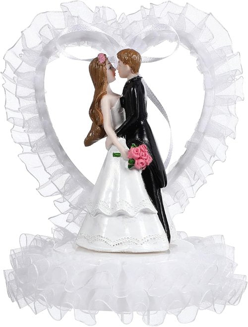 Abaodam Bride and Groom Cake Topper - Romantic Heart Design Figurine for Weddings & Anniversaries