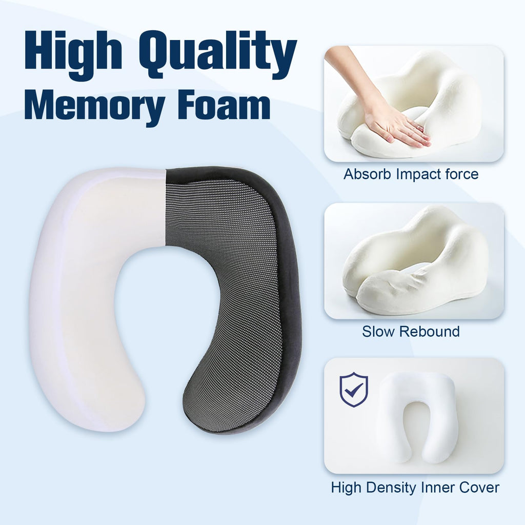 Cirorld Neck Pillow for Traveling, Travel Pillows for Airplanes,100% Pure Memory Foam Travel Neck Pillow, Adjustable Flight Pillow, Portable Plane Accessories with Eye Mask, Earplugs, Carry Bag