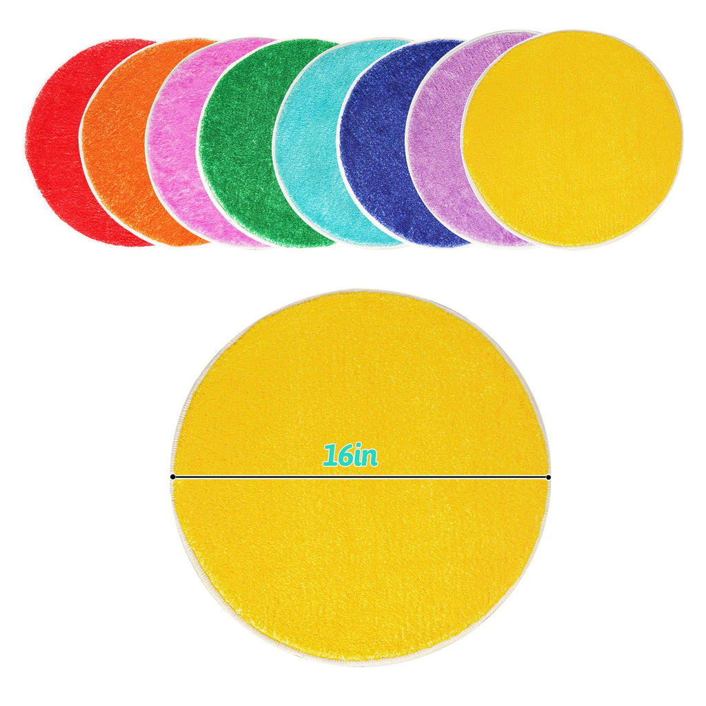 8 Pcs Kids Carpet Circle Seats Classroom Rugs 16" Kids Floor Cushions Round Soft Warm Mat for Preschool Home School Story Time, Group Activity Educational Playing Areas