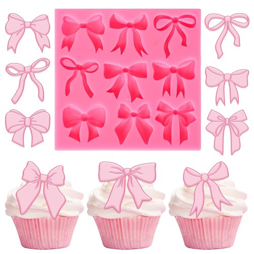 JarThenaAMCS Bow Fondant Mold Bowknot Silicone Mold Bow Coquette Chocolate Candy Mould For Kitchen Baking Crafts Birthday Baby Shower Party Decor Supplies