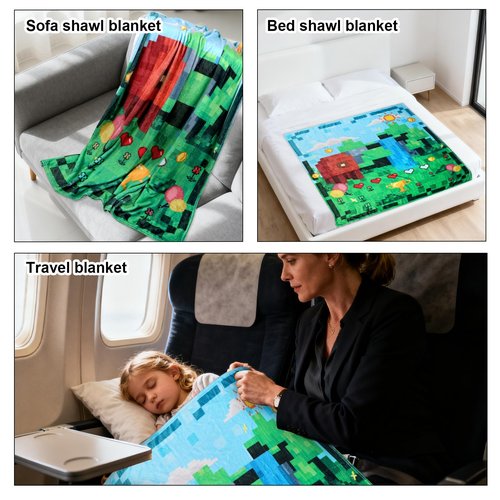 SAVITA Pixel Plush Throw Blanket, Soft Kids Bedding, 150x130cm/59.06x51.18in Lightweight Cozy Travel Blanket Video Game Bedding for Airplane Car Camping & Home Use