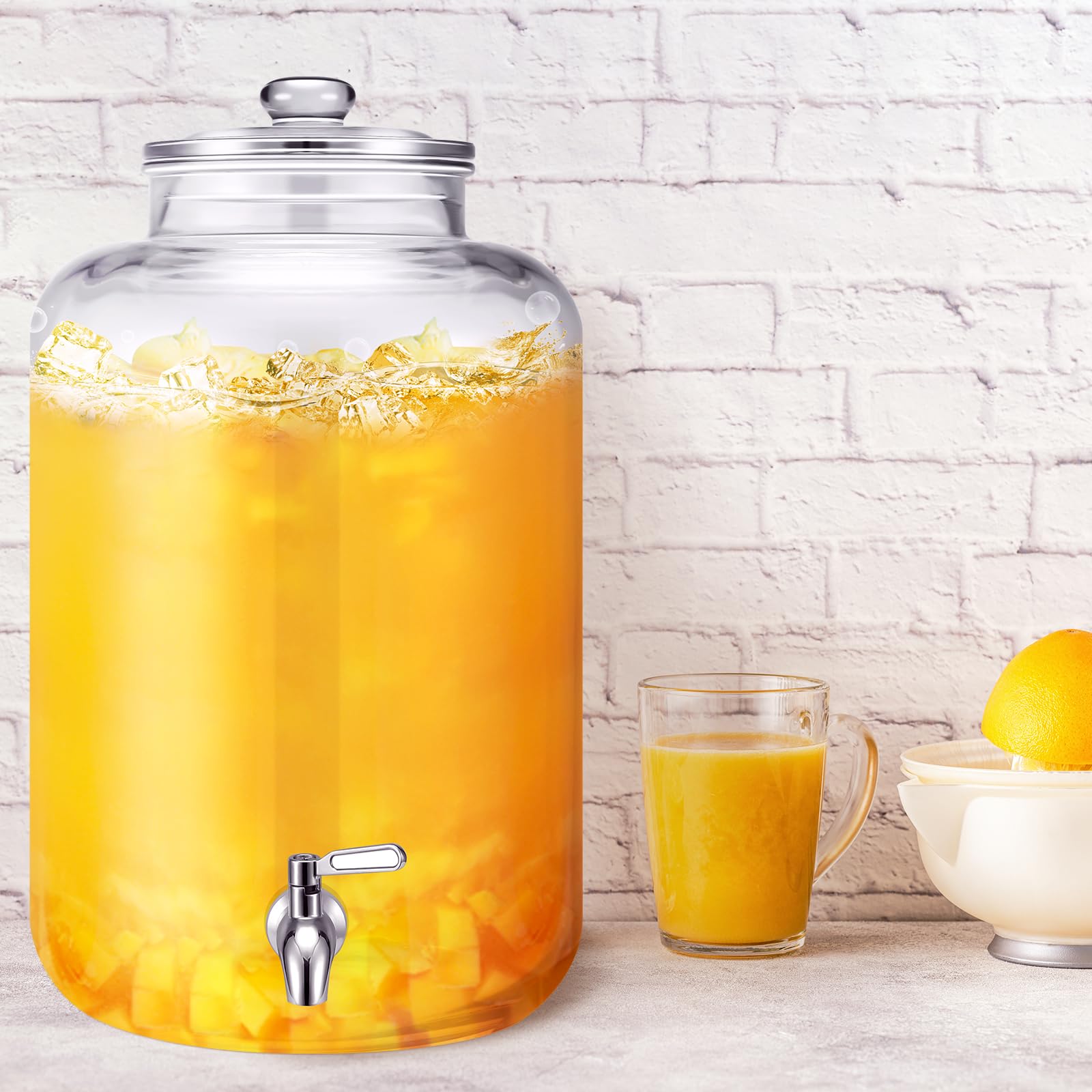 Newtay 5 Gallon Glass Water Dispenser Countertop with Glass Lid and Stainless Steel Spigot Beverage Drink Dispenser Airtight Leakproof Large Jug for Summer Outdoor Party Juice Kombucha